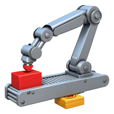 robot arm which is picking block on conveyor belt sticker