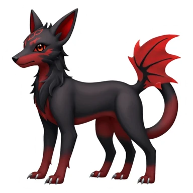 Dusky Soot-Black and Crimson-Gleaming Ember-Veined Gothic Draconic Houndour-Umbreon-Zoroark-hybrid creature (full body) sticker