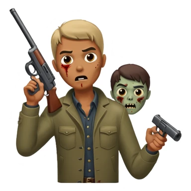 Man aiming shotgun at approaching zombie, dynamic pose, horror scene, no background









 sticker