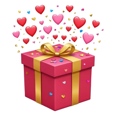 gift box exploding with hearts and confetti, hinting at excessive affection emoji sticker
