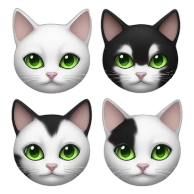 Black white cat with green eyes and black white cat with green eyes and black spot on her nose and grumpy face sticker