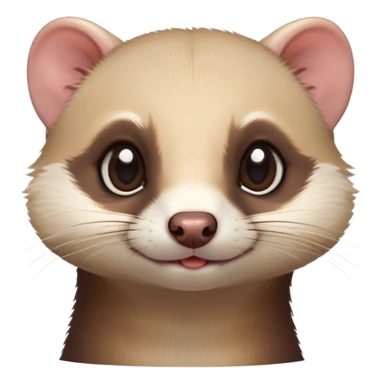 Cinematic Cute sable ferret Portrait Emoji, Head tilted playfully, with an elongated, flexible body and a characteristically curious expression, featuring a short, pointed snout, bright, sparkling eyes, and soft fur in warm brown and cream tones, Simplified yet irresistibly adorable features, highly detailed, glowing with a warm, friendly glow, high shine, affectionate and lively, stylized with a touch of whimsical mischief, soft glowing outline, capturing the essence of a fun-loving and mischievous sable ferret that feels like it could scamper straight into your heart! sticker