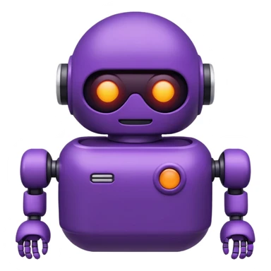 Cute deep purple robot emoji, pill-shaped body, dark visor with glowing white simple eyes and smile. Flat 2D vector art, die-cut sticker with white border, minimalist, white background. sticker