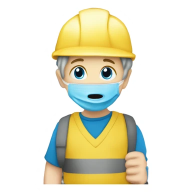 White kid with blue helmet with pencil up his nose Wheiring ￼a yellow shirt blue pants and a diaper on the outside ￼ sticker