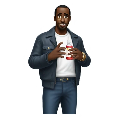 p diddy holding a bottle of baby oil sticker
