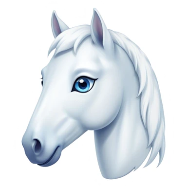 Cinematic Cute White Horse Portrait Emoji, Head tilted playfully and inquisitively, showcasing a glossy white fur with a luminous sheen and gentle, expressive blue eyes, Simplified yet irresistibly adorable features, highly detailed, glowing with a warm, friendly glow, high shine, affectionate and spirited, stylized with a touch of whimsy, bright and endearing, soft glowing outline, capturing the essence of a mischievous yet loving horse, so playful it feels like it could prance out of the screen and into your arms! sticker