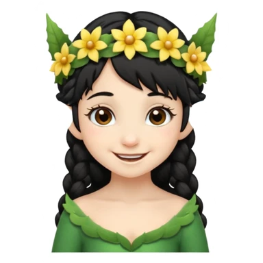 tiny Elf with Flower Crown, curley hair black sticker