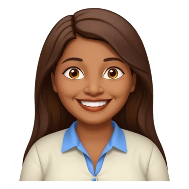 50 yr old chubby Sri Lankan woman, dark skin, straight brown hair, big smile, white teeth, european clothes, longer hair sticker