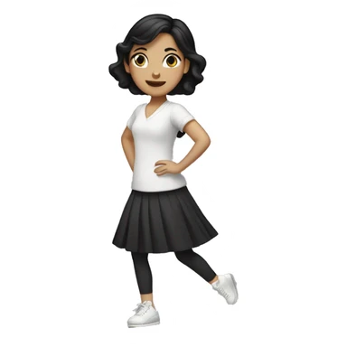A white girl with black hair doing a curtsy sticker