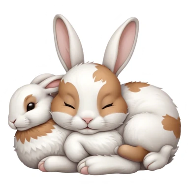Meme-Worthy Cute Sleeping White and Brown Rabbit Portrait Emoji, Head resting peacefully with a contented smile, showcasing a delightfully balanced build and a luxuriously soft patterned fur of white and brown, eyes shut in a serene nap, Simplified yet hilariously adorable features, highly detailed, glowing with a soft, drowsy light, high shine, relaxed and utterly lovable, stylized with an air of playful laziness, bright and heartwarming, soft glowing outline, capturing the essence of a comically sleepy bunny, so meme-worthy it feels like it could instantly become the next viral sensation of adorable slumber! sticker