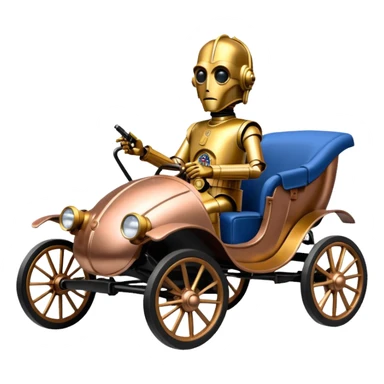 C-3PO policeman in 1865 rosegold painted buggy powered by electric motors and batteries  sticker