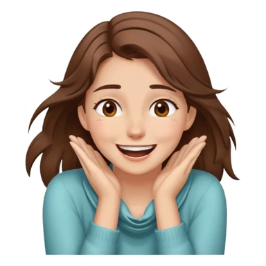 A pretty girl with brown hair and brown eyes putting her hands around her neck and laughing in distress  sticker