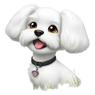 dog bichon maltese amongst grass, flowers with a water dragon lookig at him trying to smell butterflies sticker
