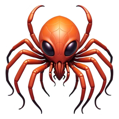 Clash of Clans aesthetic: Cinematic fierce arachnid Alien Emoji, rendered in a 3D vector-style similar to standard emojis with minimal shading and bold, simplified shapes. A compact, isometric, otherworldly creature with insectoid, organic details and subtle, eerie tentacles, softly glowing with a sinister alien charm. Simplified yet unmistakably iconic, highly detailed and consistent, glowing with a soft, spectral radiance and high shine. Stylized with a touch of bio-engineered mischief and a soft glowing outline, capturing the essence of a fearsome extraterrestrial menace with a playful twist! sticker