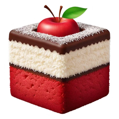 Lamington Cinematic Realistic Lamington Dessert Emoji, depicted as a sponge cake square coated in chocolate and dusted with coconut on all sides, rendered with lifelike textures and vibrant, tropical lighting. sticker