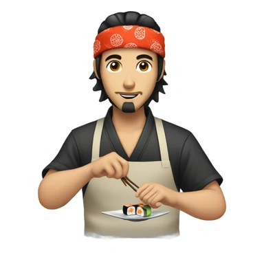 black hair sushi master with bandana sticker