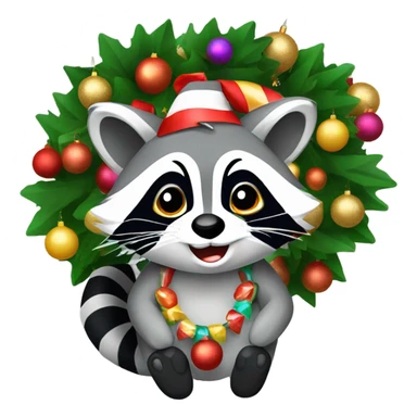 raccoon in a Christmas garland sticker