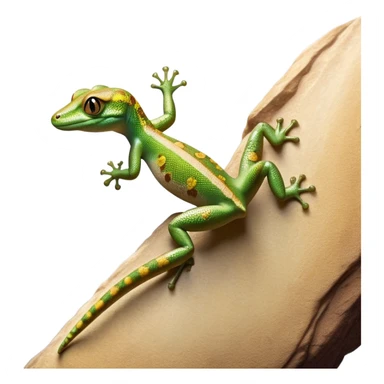 cinematic-gecko-realistic-full-body-climbing-emoji,-tiny-agile-frame-sticking-to-a-glass-surface-with-specialized-toes,-smooth-speckled-skin-in-rich-earthy-tones,-large-glistening-eyes-wide-and-watchful,-delicate-curved-tail-balancing sticker