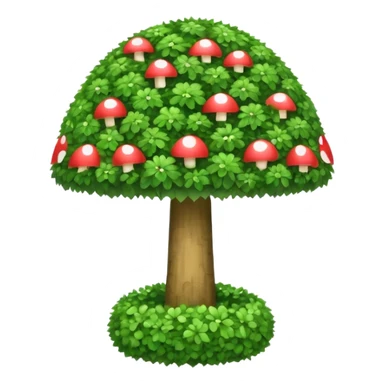 mushroom shaped topiary tree emoji, umbrella shaped green bush, cute emoji style, white background sticker
