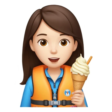 girl brunet kid wearing lifejacket, eating ice cream sticker
