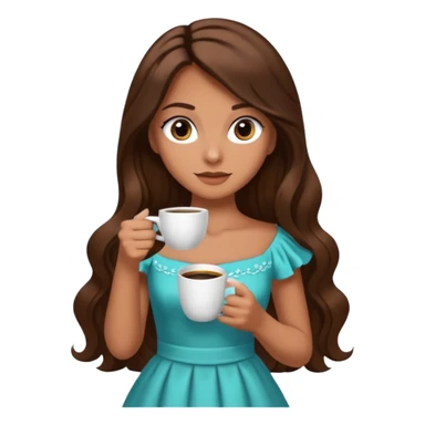 big black eyes and tanned skin brown hair glamorous long hair with coffee  sticker