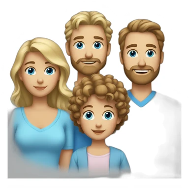 a family with a mother blond-curly hair, dad brown hair-beard, son brown hair-blue eyes, daughter blond long hair-blue eyes sticker