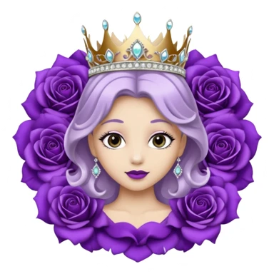 Purple rose flower, silver circle plaque with silver tiara sticker