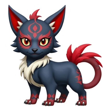 Asian-painted tattooed oriental gothic edgy emo cool and ruby-jewelry-adorned Absol-Litten-Amaura-fusion-Fakemon-animal-creature  sticker