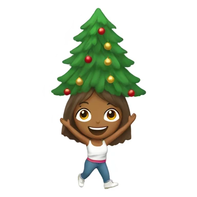 Girl dancing with Christmas tree on her head sticker