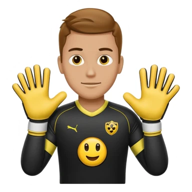 Football goalkeeper gloves with man goalkeeper and small emoji sticker