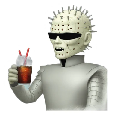 hellraiser pinhead drinking soda sticker