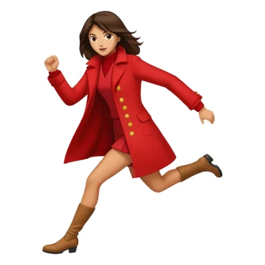 Brunette woman red coat kicking  sticker