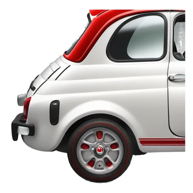 Fiat 500 abarth blanche vue de profil, avec une bande latéral rouge et rétroviseur rouge. Jante chromé pétale  sticker