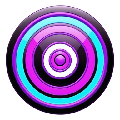 Futuristic glowing bullseye target emoji, neon purple and cyan holographic glow, dark background, digital tech style, abstract sparkles, no face. sticker