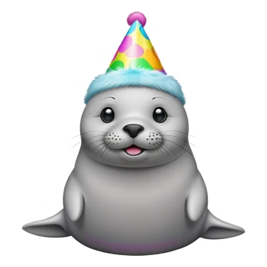 A cute seal wearing a colorful party hat, similar to a sustainable fuel plant logo sticker