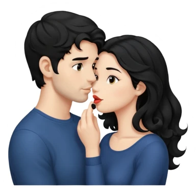 a handsome man with black short wavy hair, no beard tries to kiss a cute woman who has long~~ black hair sticker