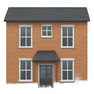 two floor house made of bricks, with dark grey windows and flat roof sticker