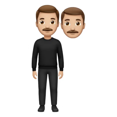 man with mustache, brown hair, 33years old, shirt, high temple Black pullover with a white shirt underneath and black fabric trousers 👕🖤👖 sticker