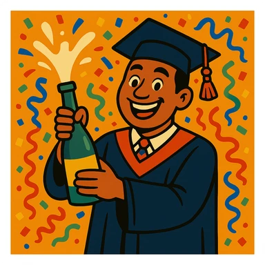 Make the confetti much bigger and more prominent, keeping the festive graduation scene and vibrant style. sticker