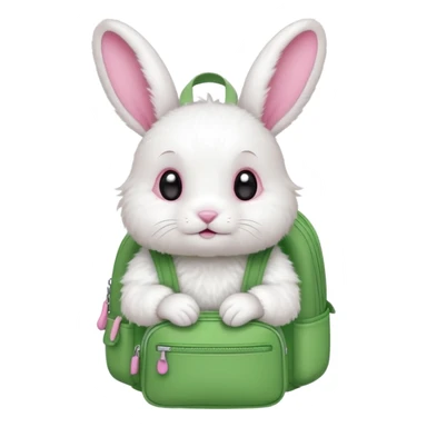 baby white rabbit wear green backpack sticker