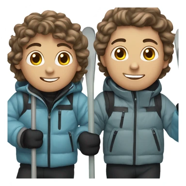 white Boy with wavy brown hair skiing with blue skis. He is wearing all black snow pants and a gray jacket   sticker