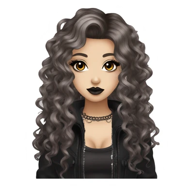hime gyaru girl goth, punk, grunge, dark brown hair, curls, dark makeup sticker