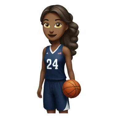 Basketball brunette female player wearing navy blue jersey that has the number 24 & holding a basketball sticker