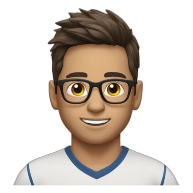  boy ,messi stile hair, wearing specs,lite bired sticker