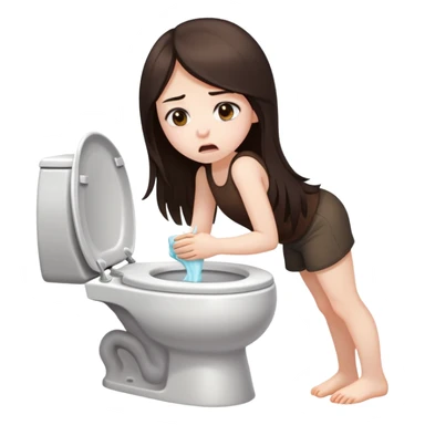 girl with long dark brown hair and pale skin vomits into a toilet sticker