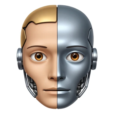 half of a man's face, half of a robot's face sticker