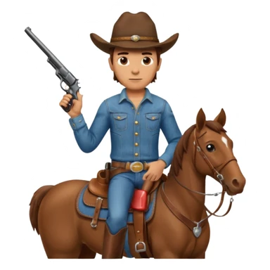 A cowboy that is holding a gun and and having a horse inside sticker
