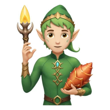 elf male Short wetsuit-style garb, glowing runes on skin, holding a conch horn. sticker