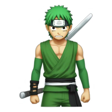 zoro one piece front view with eays injure and saber in the back sticker