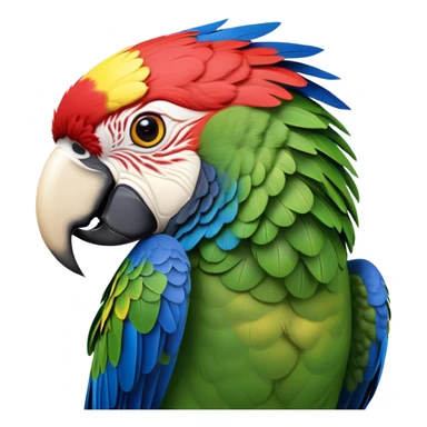 Cinematic Realistic Noble Macaw Portrait Emoji, Poised and majestic, with a robust, vibrant build and meticulously detailed plumage in scarlet, deep blue, and touches of gold, a strong, curved beak and piercing, intelligent eyes, rendered with lifelike feather texture and natural lighting, high shine, commanding and regal, styled with an air of tropical authority, focused and attentive, soft glowing outline, capturing the essence of a watchful and confident macaw that appears ready to soar out of the screen with effortless splendor! sticker